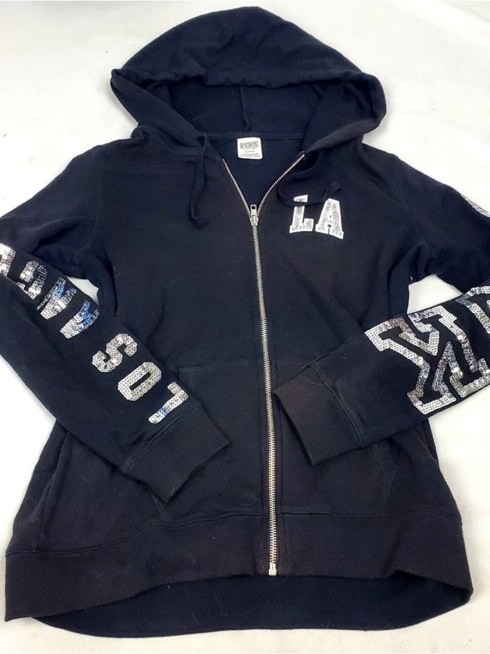 Victorias Secret Bling Black LA Zip-Up Hoodie with Sequin Lettering